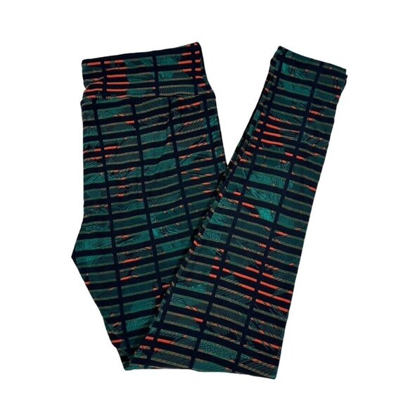 LuLaRoe Pants - Lularoe Black Green Orange Striped Grate Pattern Tall & Curvy Leggings Plus Size